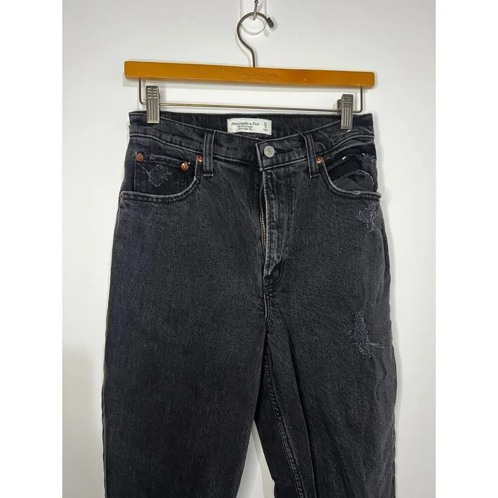 Abercrombie & Fitch 90s Straight Ultra High Rise Grey Black Jeans Denim